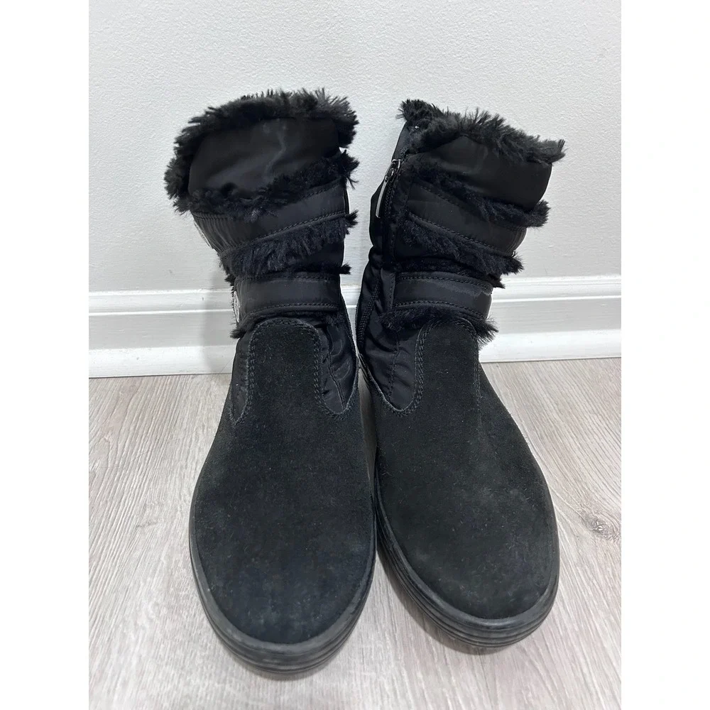 Pajar Canada Women Black Suede Nylon Faux Fur Winter Snow Boots Size 40 9.5